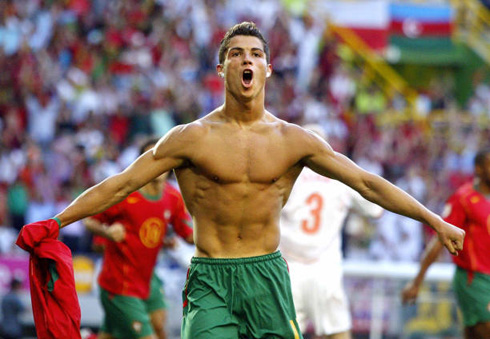 Cristiano Ronaldo takes off his shirt in Portugal game in EURO 2004