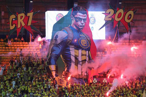 Cristiano Ronaldo superhero stadium banner