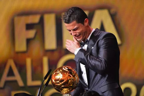 Cristiano Ronaldo crying after winning the FIFA Ballon d'Or