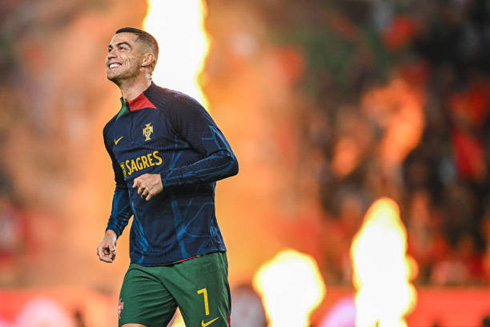 Cristiano Ronaldo with fireworks on the background