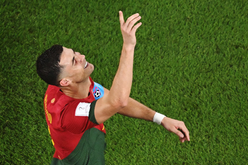 Cristiano Ronaldo thanking God after scoring