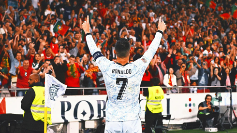 Cristiano Ronaldo celebrating with Portuguese fans