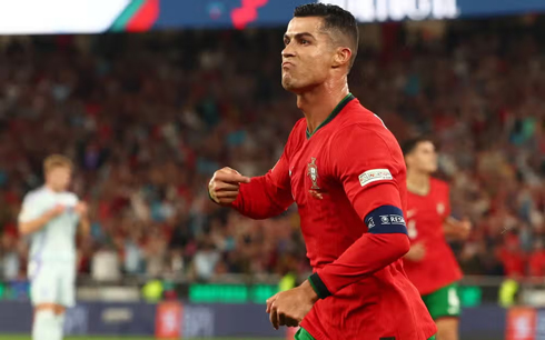 Cristiano Ronaldo in the Portuguese National Team after scoring a goal