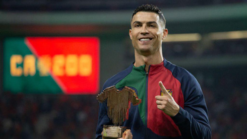 Cristiano Ronaldo holding trophy for Portugal