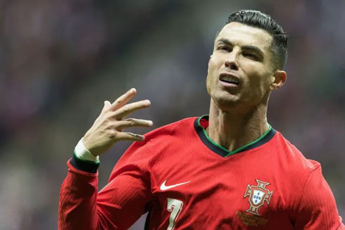 Cristiano Ronaldo reacts after his goal for Portugal