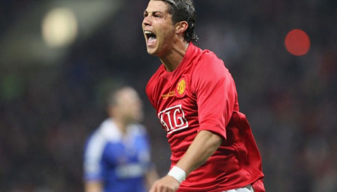 Cristiano Ronaldo scoring in Man United vs Chelsea UCL final 2008