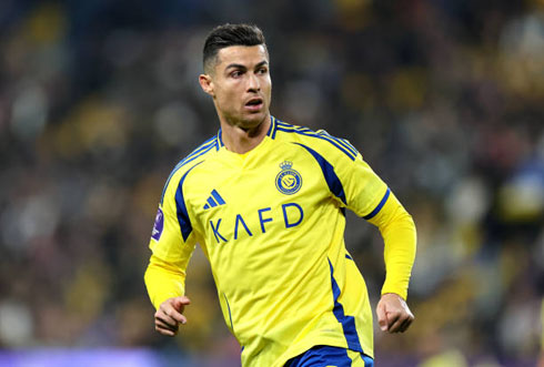 Cristiano Ronaldo playing for Al Nassr in February of 2025