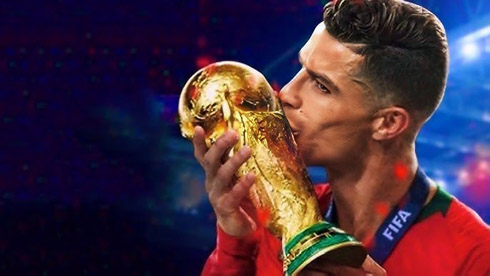 Cristiano Ronaldo kissing the World Cup trophy