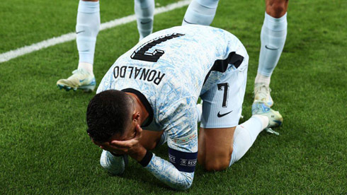 Cristiano Ronaldo crying of joy on the pitch